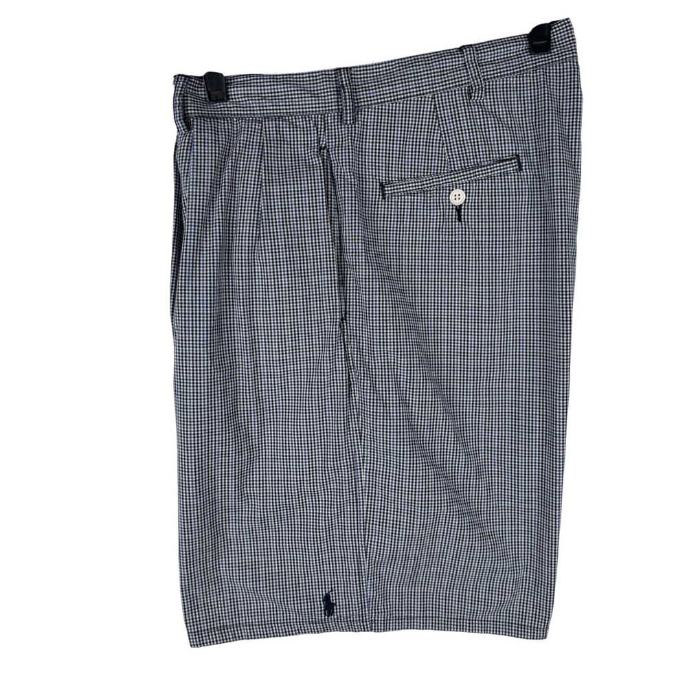 Polo Ralph Lauren Gingham Pleated Cotton Shorts Mens 36 Navy Micro Check